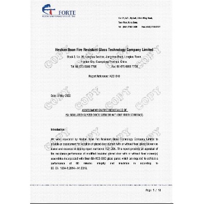 60mins-Assessment On Fire Resistance Of An Insulated Glazed Door With Or Without Fixed Screen(S)